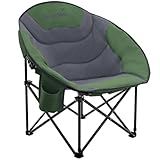 Skandika Moonchair Sirkka | Bequemer Campingstuhl, gepolstert, klappbar, Kühlfach, Getränkehalter, Tragegriff und Tragetasche, Anti-Rutsch-Füße, max. 150 kg | Camping Sessel, Mondsessel (grün/grau)