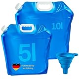 NPEX Faltbarer Wasserkanister 5L + 10L, Camping, Wasserbeutel Set mit Schraubverschluss und Einfüllstutzen, BPA frei, Wasserbehälter für Camping, Festival, Garten, Survival, Outdoor, Notfall Blackout…