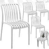 tectake® Gartenstühle stapelbar, Gartenmöbel Set, Balkon Möbel, Bistro Set, Sessel, Outdoor Möbel, Balkonmöbel, Terrassenmöbel - weiß, 4er Set