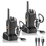 JUCJET 88E Walkie Talkie, Lizenzfrei PMR446 16 Kanäle Funkgeräte, Handfunkgerät Eingebauter LED Taschenlampe. 2-in-1 Type-C Charging Cable mit USB-Ladestation und Headset (Schwarz, 2 Stück)