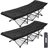 OVERMONT Klappbar Feldbett mit Matratze - Faltbar Campingbett 2PCS 190 x 71 x 36 cm - bis 250kg Belastbar - 2400D Oxfordgewebe mit Seitentasche Tragetasche für Camping Garten Büro Schwarz