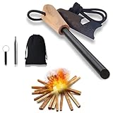 Feuerstahl Mit Handmade Griff, Set Feuerstahl Outdoor, Feuerstein Survival Set, Wasserfester Magnesium Feuerstarter, Mit Teleskop Blasrohr, Pfeife, Schaber Mit Skala, Für Wandern, Camping, Outdoor