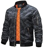 TACVASEN Herren Bomberjacke Übergangsjacke Sportjacke Fahrrad Windbreaker Camouflage Frühlingsjacke mit Taschen (L, Schwarz Camo)