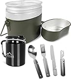normani Bundeswehr Essgeschirrset Bund Essbesteckset + Karabinertasse aus rostfreiem Edelstahl mit Trinkdeckel + Aluminium Kochgeschirr nach TL Farbe Dunkelschwarz
