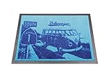 BRISA VW Collection - Volkswagen Fuß-Matte-Tür-Vorleger-Schuh-Schmutzfang-Abstreifer mit T1 Bulli Bus Motiv (Highway/Blau)