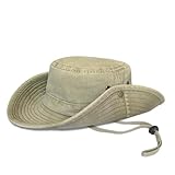 TOSKATOK® UPF 50+ Unisex Safari Outback Buschhut aus Baumwolle im australischen Stil mit breiter Krempe, abnehmbarem Kinnriemen, seitlichen Druckknöpfen und Lüftungsschlitzen-KHAKI-58
