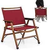 KOMFOTTEU Gartenstuhl klappbar, Klappstuhl aus Bambus, Campingstuhl bis 150 kg belastbar, Strandstuhl tragbar 65 x 55.5 x 54cm, Faltstuhl & Angelstuhl für Balkon, Garten Terrasse, Rot