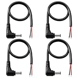KUOQIY 4 Stücke 30cm 18 AWG 5.5 mm x 2.1 mm Gleichstrom-Pigtail-Kabe, DC Rechter Winkel Stecker zum Bare Wire Open End Netzteil Reparaturkabel, für CCTV-Überwachungskamera, DVR, Schwarz