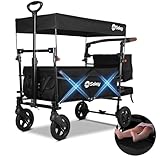 Sekey Bollerwagen Faltbar mit Dach 2 Kinder 150KG, Faltbarer Bollerwagen Handwagen Schiebegriff, Kinderwagen Stoßfest PU Räder mit Bremsen 110L, SS5050, Schwarz
