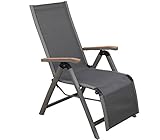 Dehner Relaxsessel Colmar, klappbar, ca. 110 x 59 x 73 cm, aus FSC® - zertifiziertem Teakholz / Textilen / Aluminium, anthrazit
