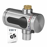 MAXXMEE elektrischer Edelstahl Durchlauferhitzer kompakt | sofort warmes Wasser im Außenbereich | Wasserhahn für Garten, Garage, Outdoor Dusche, Werkstatt, Camping, Wohnwagen u. v. m. | 220–240 V