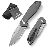 DRACHENADER B-FENG Klappmesser Einhandmesser mit Buttonlock, D2 Stahl Jagdmesser, Taschenmesser für Outdoor, Aluminium-Griff, Taschen-Clip, Nylon-Tasche