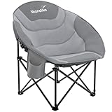 Skandika Moonchair Sirkka | Bequemer Campingstuhl, gepolstert, klappbar, Kühlfach, Getränkehalter, Tragegriff und Tragetasche, Anti-Rutsch-Füße, max. 150 kg | Camping Sessel, Mondsessel (grau)