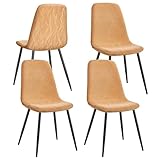 VASAGLE Esszimmerstuhl 4er Set, Küchenstuhl, Polsterstuhl, Metallbeine, verstellbare Füße, pflegeleicht, Chenille-Gewebe, PU mit von Gletschern inspiriertem Muster, karamellbraun KDC188K02