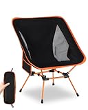 Campingstuhl Faltbar, Tragbare Campingstühle mit 2 Seitentaschen & Atmungsaktives Mesh, Tragfähigkeit 150kg, Ultraleicht Kleiner Faltstuhl für Reisen, Wanderungen, Picknicks, Angeln(Orange)