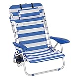SONGMICS Strandstuhl, Campingstuhl, faltbar, mit Schultergurt, verstellbare Rückenlehne, Kopfstütze, Armlehne, 2 Seitentaschen, Blau und Weiß GCB62BU