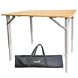 Skandika Bambus Campingtisch Tolja | Faltbarer Tisch mit Netzablage, versch. Größen, 3-Fach höhenverstellbar, Alu, Holz, wetterfest, UV-beständig | Klapptisch für Camping, Garten, Balkon