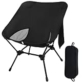Campingstuhl Faltbar, Ultraleicht Kleiner Faltstuhl, Verstellbare Höhe, Mit Seitentaschen, Campingstuhl Kleines Packmaß Für Picknick Angeln Garten Wandern Sport Outdoor Rucksackreisen, Schwarz