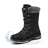 Geweo Stiefel Damen Wasserdicht für Frühling mit Dünnem Fleecefutter Winterschuhe Bequem Winterstiefel Rutschfeste Wanderschuhe Wasserfest für Wander Arbeiten Camping Regenstiefel Unisex Schwarz 39EU