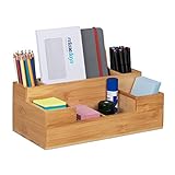 Relaxdays Schreibtisch, 7 Fächer, Bambus-Organizer, Büro, Küche, Bad, Tischorganizer HBT 11x30x15cm, Natur, 1 Stück