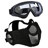 AOUTACC Airsoft-Maske mit taktischer Schutzbrille,Airsoft Maske mit Gehörschutz, Airsoft Protective Gear Set für Erwachsene Männer Frauen Paintball Schießen CS-Schwarz