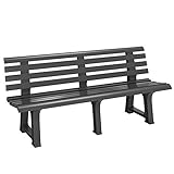 Casaria® Gartenbank Sitzbank Wetterfest Kunststoff 240kg Belastbarkeit Rückenlehne 3-Standfüße 145x46cm Garten Balkon Bank Ergonomisch Anthrazit