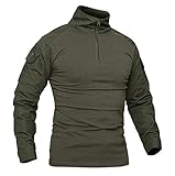 KEFITEVD Herren Tactical Shirt Combat Shirt Flecktarn Slim Fit Langarm Camouflage Shirt Paintball Airsoft Army Hemd Bundeswehr T-Shirt Militär Uniform Männer Armeegrün 2XL