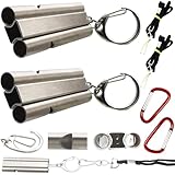 CTRICALVER Silber 2 Stück Emergency Survival Whistle | Sicherheitspfeifen für Doppelrohre | Überlebenspfeife mit Lanyard und Schlüsselring Not Pfeife Abwehr 120dB extrem laut
