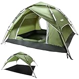 Yorbay 2 in 1 Pop Up Camping Zelte für 2-3 Personen, doppelwandig Wasserdicht UV-Schutz Kuppelzelte Wurfzelte für Familie, Trekking, Outdoor, Festival, Grün