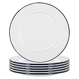 Argon Tableware Weiße Emaille -Dinner -Teller - 25,5cm - Marine - Pack Von 6