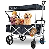 IMLEX IM-9002 Bollerwagen faltbar mit Dach Anthrazit - Große Räder gefederte Vorderräder - Handwagen klappbar mit Schiebegriff ideal für 2 Kinder