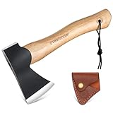 Freelander Survival Axt Klein, 26CM Outdoor Axt Holz Spalten Handbeil Geschmiedet, Bushcraft Axt Beil mit Lederscheide, Outdoor Axt Survival Camping Leicht Spaltaxt, Geschenke für Männer, axe-04