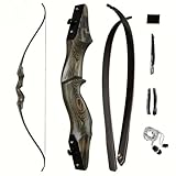 Bogenschießen Recurvebogen Takedown Bogen Jagd Bogen und Pfeil Set Erwachsene Ziel Praxis Wettbewerb Survival Longbow Rechte Hand 13,6-22,7 kg mit 6 Fiberglas-Pfeilen (22,7 kg)