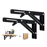 Beinhome Klappkonsole Schwerlast 2ST 200mm Regalträger Klappbar Schwarze Klappregalhalterungen Tisch Klappschanier,Tragkraft: 50kg/110lb,für Tischplatten Klapptisch Wandtisch, Platzsparend
