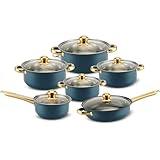 Retoo Topf und Pfannenset Induktion 12-teilig Kochtopf Set mit Glasdeckel, Topfset mit Kühlbleibendem Griff, Spülmaschinengeeignet, Durchmesser 16/18/20/24 cm