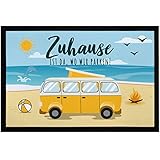 SpecialMe® Fußmatte mit Spruch Zuhause ist da wo wir parken Campinbus Camping Urlaub Zubehör Gagdet rutschfest & waschbar Strand schwarz 60x40cm