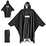 Apritsce Regenponcho für Erwachsene, Regenjacken Wasserdichter mit Kapuze Taschen Reflexstreifen, 3-in-1 Multifunktions Leichter Regen Poncho für im Freien Camping Wandern Angeln (Schwarz)