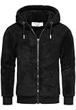 Amaci&Sons Herren Teddy Sweatjacke Plüsch Hoodie Pullover Zipper Jacke 4076 Schwarz M