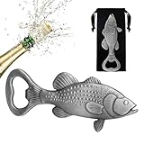 LKKCHER Barsch Flaschenöffner Fisch, Angler Geschenk, Geschenkidee Angel Zubehör, Fisch Deko Geschenke für Angler Männer,Vatertagsgeschenk Geburtstagsgeschenk für Angler Papa Opa Angler Vater,Silber
