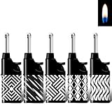5X Stabfeuerzeug 10,5cm Candle Light Kerzenanzünder Softflamme Gas Feuerzeug BBQ Anzünder wiederbefüllbar Flammenstärke regulierbar (Black & White)