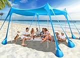 Rhino Valley Strandmuschel, Strandzelt Sonnenschutz UV 50+, Windschutz Strandzelt, Tragbar Sonnensegel Strand für Camping, Angeln, Picknick im Garten Strand, 10x10 FT, Himmelblau