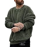 Runcati Herren Plüsch Pullover Teddy-Fleece Oberteile Oversize Sweatshirt Fuzzy Plüsch Teddy Pulli Tops für Herbst Winter Grün L