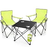 BigDean 2 Stück Campingstuhl mit Campingtisch faltbar – Faltstuhl in Neon Grün mit Getränkehalter & Tragetasche ideal für Camping, Festival & mehr
