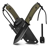 GREIFS® Outdoor-Messer aus D2 Stahl mit Kydex Holster und Feuerstahl, edles Survival Messer für die Bushcraft Ausrüstung, Jagdmesser, Schnitzmesser, Fahrtenmesser (Milan/Olivgrün)