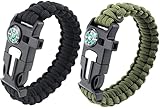 Paracord Armband,2 Stück Survival Armband,mit Feuerzeug, Kompass, Klinge, Pfeife, Schnalle, geeignet für Outdoor-Aktivitäten wie Wandern, Camping, Bergsteigen, Notruf usw.