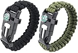 ABDA Paracord Armband,2 Stück Survival Armband,mit Feuerzeug, Kompass, Klinge, Pfeife, Schnalle, geeignet für Outdoor-Aktivitäten wie Wandern, Camping, Bergsteigen, Notruf usw.