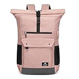 Rucksack Damen, Wasserfester Laptop Rolltop Backpack Rucksäck 15,6 Zoll, Groß Rollrucksack Schulerucksack Arbeitsrucksack, Ergonomie Reiserucksack Tagesrucksack mit USB Ladeanschluss/Koffergurt
