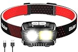 Blukar LED Stirnlampe Wiederaufladbar, Superhell Stufenlos Dimmbar Kopflampe mit 8 Lichtmodi, Sensor und Rotlicht, Leichtgewichtig Wasserdichte Mini Stirnlampe für Joggen, Campen, Angeln usw.