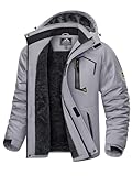 KEFITEVD Herren Winterjacke Gefüttert Wasserdicht Outdoorjacke Thermo Jacke Allwetterjacke Männer Winter Jacke Warme Regenjacke Windbreaker Hellgrau L