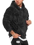 Rello & Reese Herren Teddy-Fell Hoodie mit Kapuze Fleece Pullover Fleecejacke Sweatjacke [Schwarz,